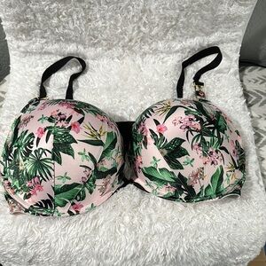Victoria's Secret Black and Pink Bra with Tropical Print